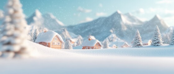 santa's village nestled in a secluded mountain valley, vibrant colors, twinkling lights, festive dec