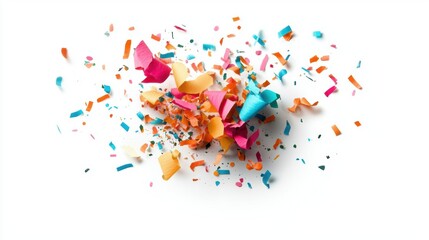 Colorful paper confetti explosion on a white background. Party and celebration concept with vibrant colors