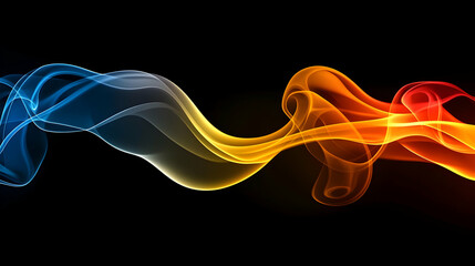 Abstract Colorful Smoke Swirls on Black Background, blue, bright, design, digital art, dynamic