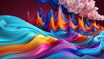 Vibrant abstract landscape in vivid colors, digital art background, creative inspiration