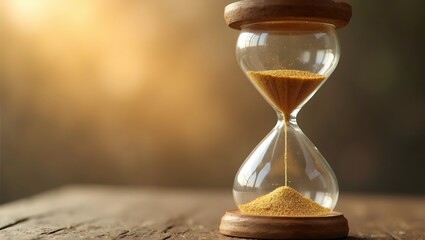 Golden hourglass with sand flowing gracefully   symbol of patience and time passing