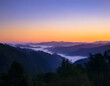 © ImageHive - Sunrise over the misty valley, mountain landscape photography