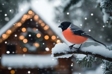 Wall Mural - Bullfinch on a Winter Branch