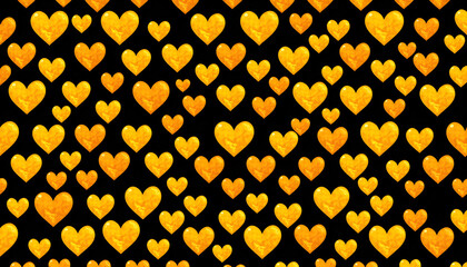 abstract seamless mini golden heart pattern on black color background isolated with white highlights, png