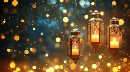 Elegant Lanterns with Warm Glow and Bokeh Background