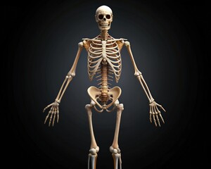 Wall Mural - full-body skeleton model displayed against a dark background for educational purposes. generative ai