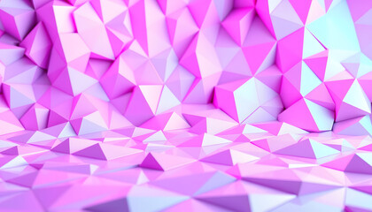 Wall Mural - white, blue and pink geometric surface with tetrahedrons. futuristic, vibrant 3d banner isolated wit