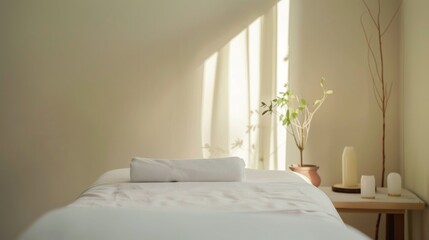 Aufkleber - A serene scene of a patient receiving acupuncture treatment in a tranquil therapy room with soft lighting, set against a calming, neutral background