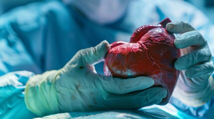 Leinwandbilder - A surgeon performing a delicate heart surgery in an advanced cardiac operating room against a high-tech, sterile background, close-up shot