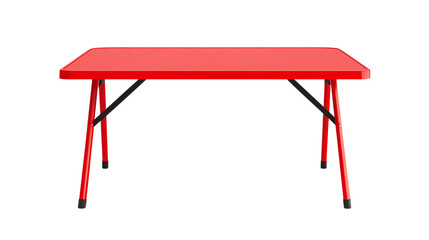 Bright red table with sturdy legs, ideal for outdoor events, picnics, and casual gatherings, adding a pop of color to any setting.