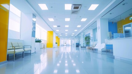 Poster - A wide shot of a comprehensive health check-up center with various examination rooms and diagnostic equipment, set against a bright, modern medical environment