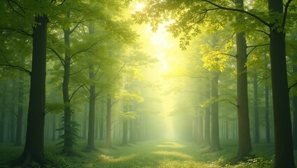 Wall Mural - abstract background of sun dappled forest canopy in soft green and brown hues