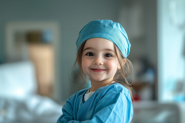 Little girl at indoors with doctor uniform