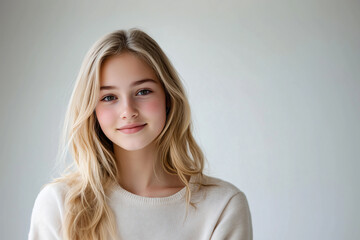 Young pretty blonde woman over isolated white background