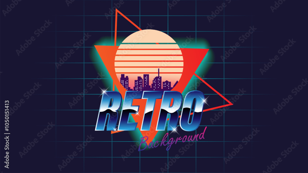 1980s retro game background. Synthwave wireframe landscape for game ...