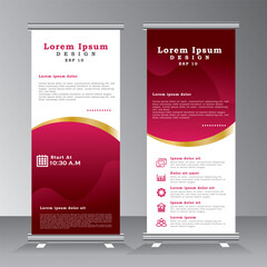 Wall Mural - Business Roll up banner luxury vertical template design with gold line, Vector banner for brochure, business, flyer, infographics. modern x-banner and poster for advertising.