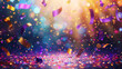 © LouLou - Golden and purple confetti scattered on a sparkling background creating a festive and celebratory atmosphere
