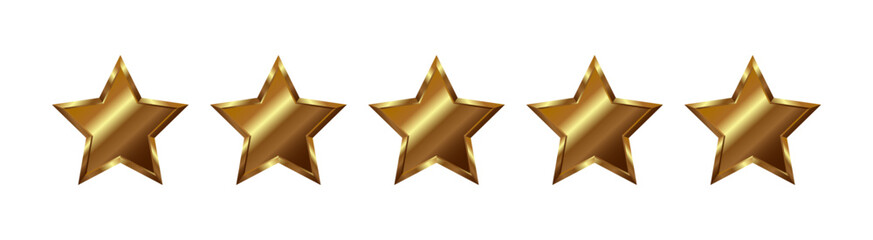 Wall Mural - isolated 5 shiny dark gold, bronze stars with metallic effect on transparent background. five elemen