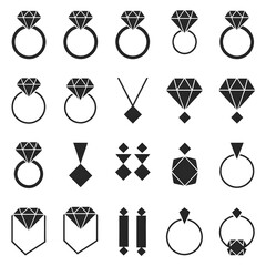 Diamonds icon set jewelry collection on white background