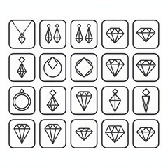 Diamonds icon set jewelry collection on white background