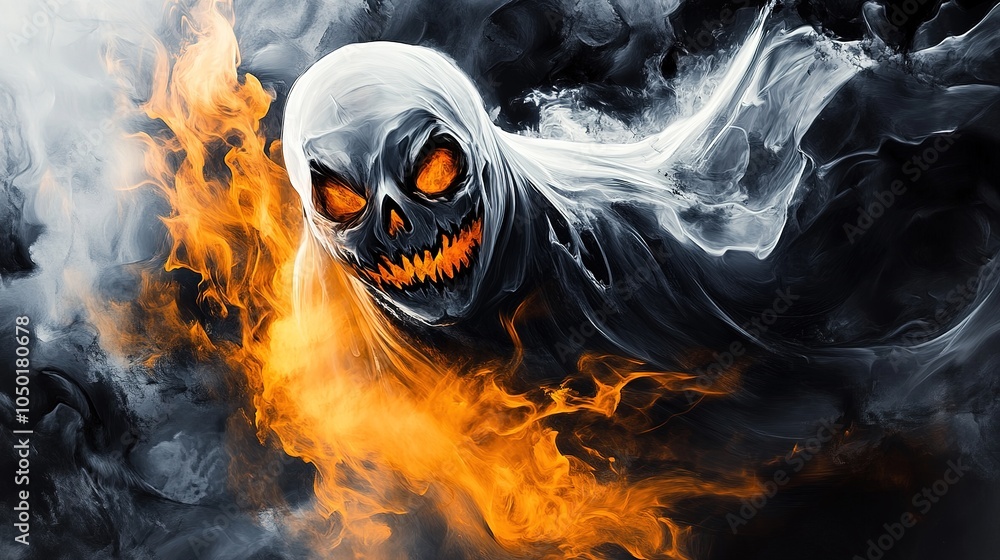 Traditional Thai Ghost Art for Halloween Poster with Ethereal Ghostly ...