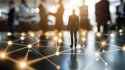 Silhouette of a Businessman Standing on a Network of Connections