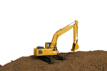 Canvas Print - Crawler Excavators  is digging soil in the construction site on isolated white background.