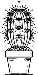 Black Line Art Decorative Cactus Plants Hand Drawn Illustration