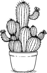 Black Line Art Decorative Cactus Plants Hand Drawn Illustration