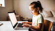 © Ascending Dragon - インターネット接続を活用しノートパソコンで作業に励むフリーランサーの少女。生成AI