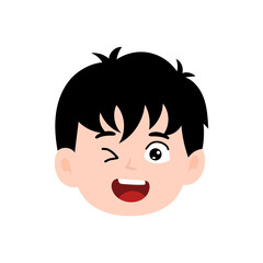 cute kid face expression emoji emoticon with black hair. character element stock