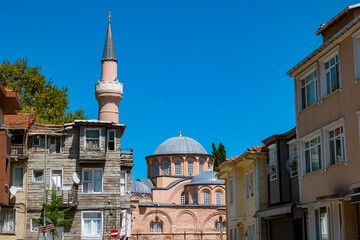 Wall Mural - chora church aka kariye mosque with buildings and houses viewed from the street