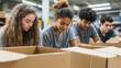 © Iuliia Metkalova - Creative Architecture Class with Students Designing Cardboard Structures for Innovative Projects. Generative ai