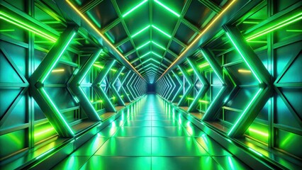 Fototapete - A Futuristic Tunnel with Neon Lights and Geometric Shapes, Illuminating a Pathway in a Sci-Fi Setting