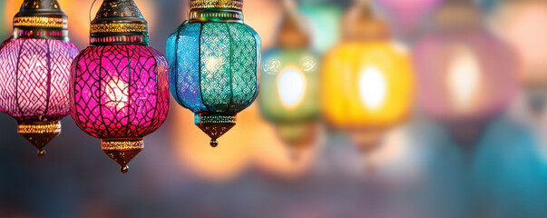 Colorful lanterns illuminate festive atmosphere, showcasing intricate designs and vibrant hues. These decorative pieces are perfect for celebrations and add magical touch to any setting