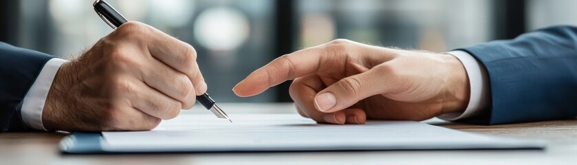 Businessperson Signing Contract Form on Desk - Documentary Photography of Work, Paperwork, and Agreement in Office Setting