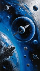 Wall Mural - metallic blue and silver painting of intergalactic futuristic space