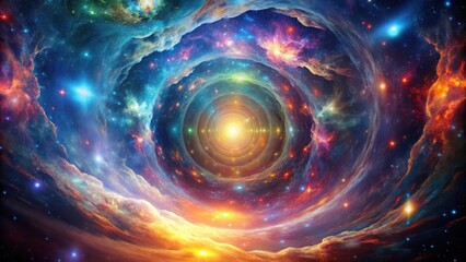 Wall Mural - a celestial vortex, swirling with cosmic energy, reveals a bright light emanating from its core. the