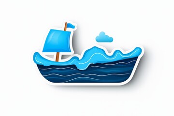 Wall Mural - A colorful illustration of a small sailboat on blue waves under a light cloud.