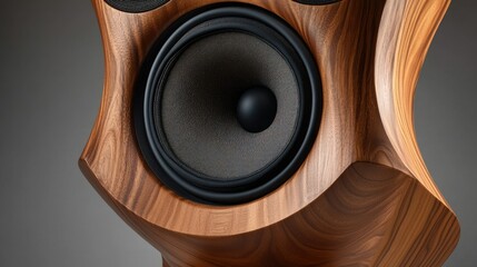 Close-up of the speaker cone and tweeter in a large acoustic speaker, highlighting the texture and craftsmanship of the sound system.