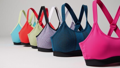 Colorful sports bra selection designed with fitness enthusiasts support needs in mind Fitness-focused Supportive