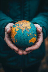 A person holding a small globe in their hands