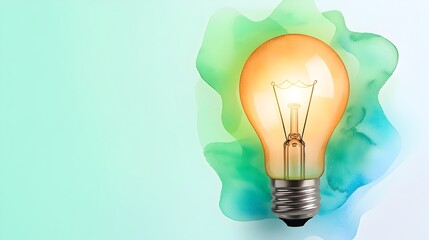 Aufkleber - A radiant light bulb surrounded by vibrant watercolor swirls of green and blue symbolizing innovation creativity and sustainable marketing concepts  The soft