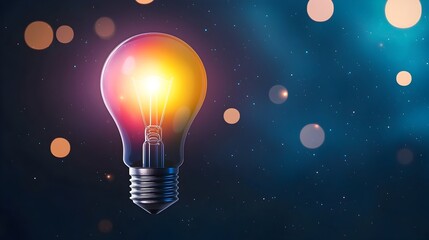 Aufkleber - Glowing light bulb radiating colors of by floating bokeh lights and a nebula sky symbolizing creativity and smart thinking