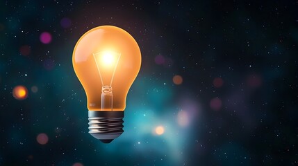 Aufkleber - Glowing light bulb symbolizing a bright idea set against a vibrant nebula backdrop with radiant bokeh lights reflecting innovation creativity and technological advancement