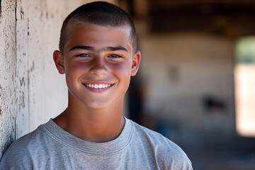 Portrait of smiling white cute teenage boy