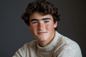 Portrait of smiling white cute teenage boy