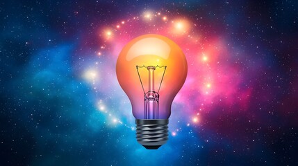 Fototapete - Glowing abstract light bulb encircled by a vivid colorful nebula background and surrounded by bright shimmering bokeh lights  This image represents a breakthrough moment of enlightenment
