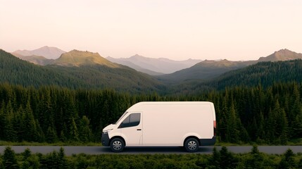 Modern electric vans seamlessly navigating along nature filled routes powered by clean renewable energy sources