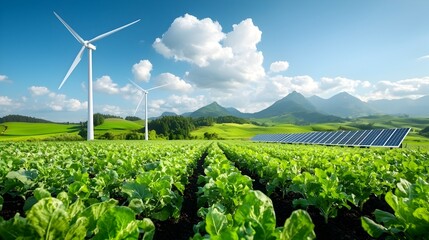 Aufkleber - Sustainable High Tech Farm Leveraging Wind Turbines and Solar Panels to Power Smart Irrigation Systems and Eco Conscious Agricultural Practices